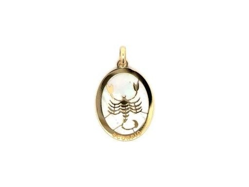 18K Yellow Gold Scorpio Zodiac Pendant with Mother-of-Pearl Background